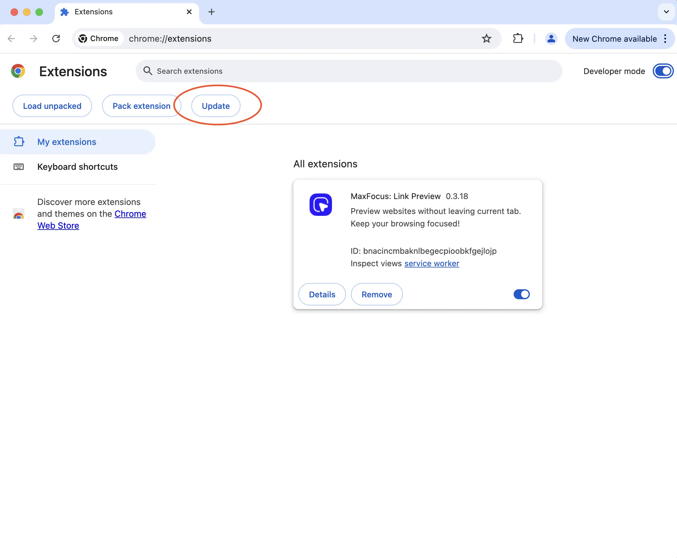 Atualizando extensões manualmente no Chrome